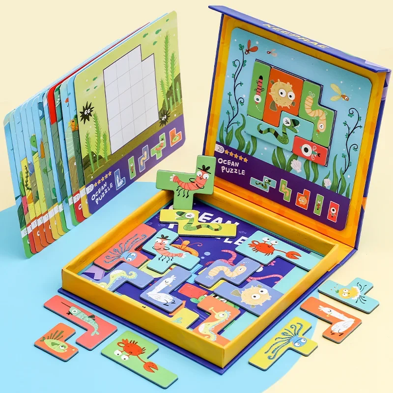 NUOVO puzzle magnetico giocattoli per bambini Montessori forma di vita marina giochi da tavolo coordinati giocattoli educativi per bambini Tangram