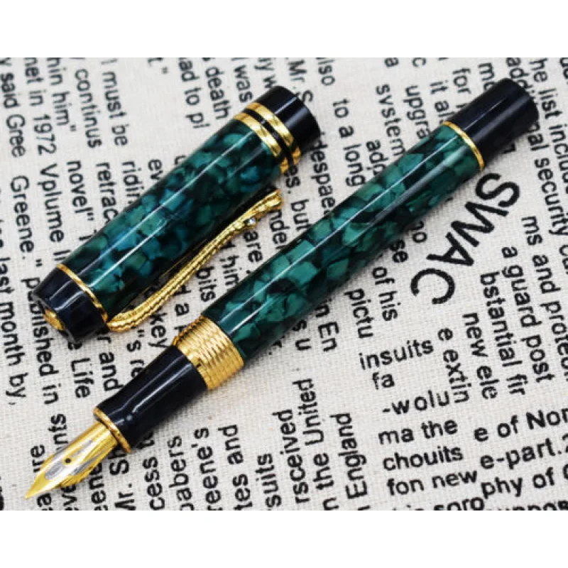 

A+ Crocodile Green Marble Celluloid Fountain Pen 22KGP Medium Nib Alligator Clip