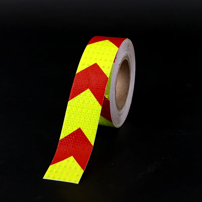 5cmx3m Reflector Adhesive Fluorescent Yellow Red Arrow Reflective Tape Warning Sticker For Road Sign