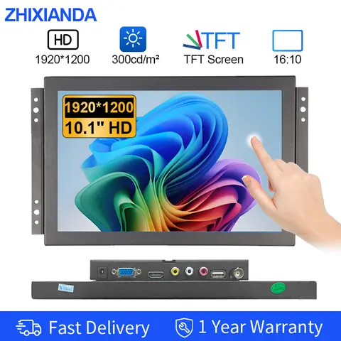 Bilashmart 10.1 Inch 1920*1200 16:10 Metal Case Capacitive Touch Screen VESA Industrial Monitor With VGA HDMI BNC AV USB Port for CNC Kiosk