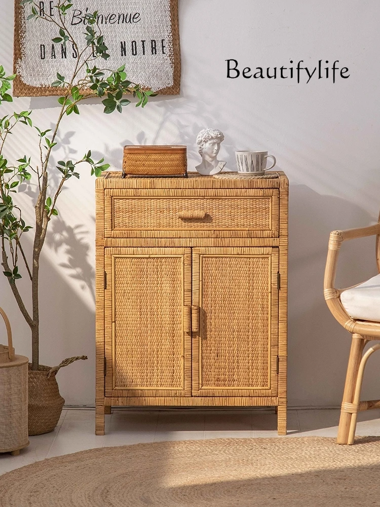 Sideboard Cabinet Shoe Cabinet B & B Pastoral Style Rattan Storage Cabinet Home Cupboard Light Luxury Hallway Storage