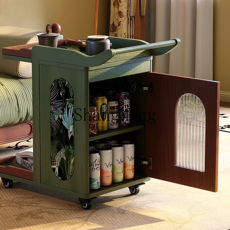 SM new medieval tea table household retro removable side few living room tea table solid wood trolley