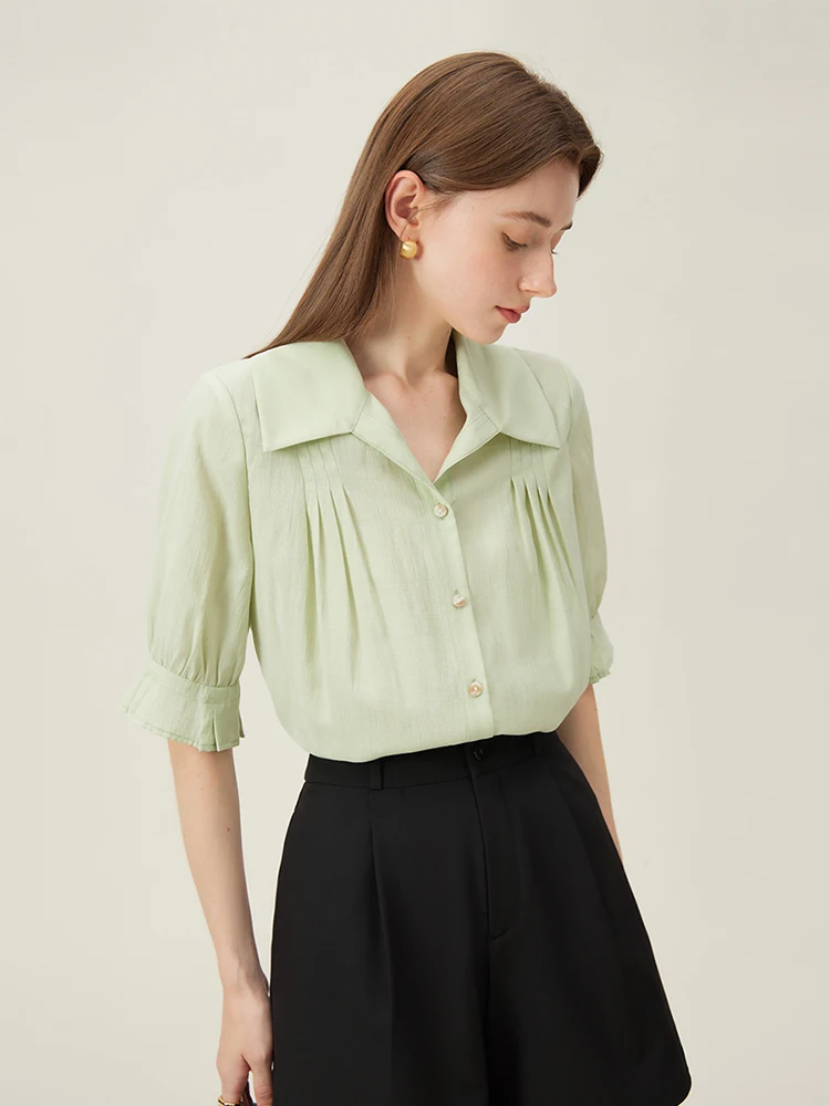 FSLE camicia Versatile con risvolto in stile francese per donna 2024 estate nuovo Design camicia da pendolare classica con struttura di nicchia 24