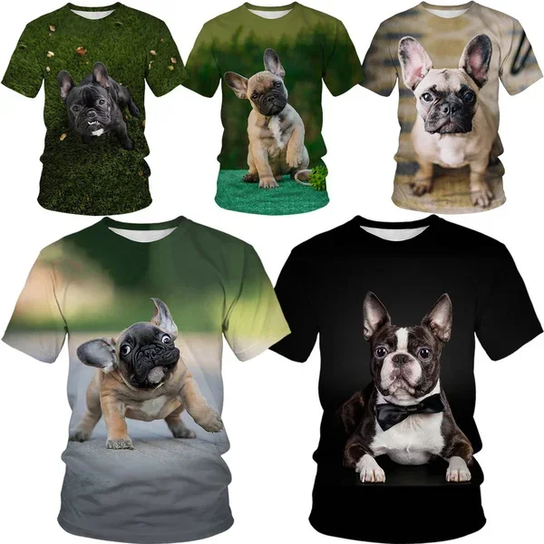 2024 Summer Fashion Comfortable 3D T-shirt Cute French Bull Dog 3d Short Sleeve for Both Men and Women Tops