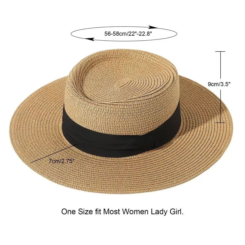 Breathable Sun Hat Elegant Flat Top Straw Hat Women'S Sun Hat Fashionable For Shopping Daily Commute Camping