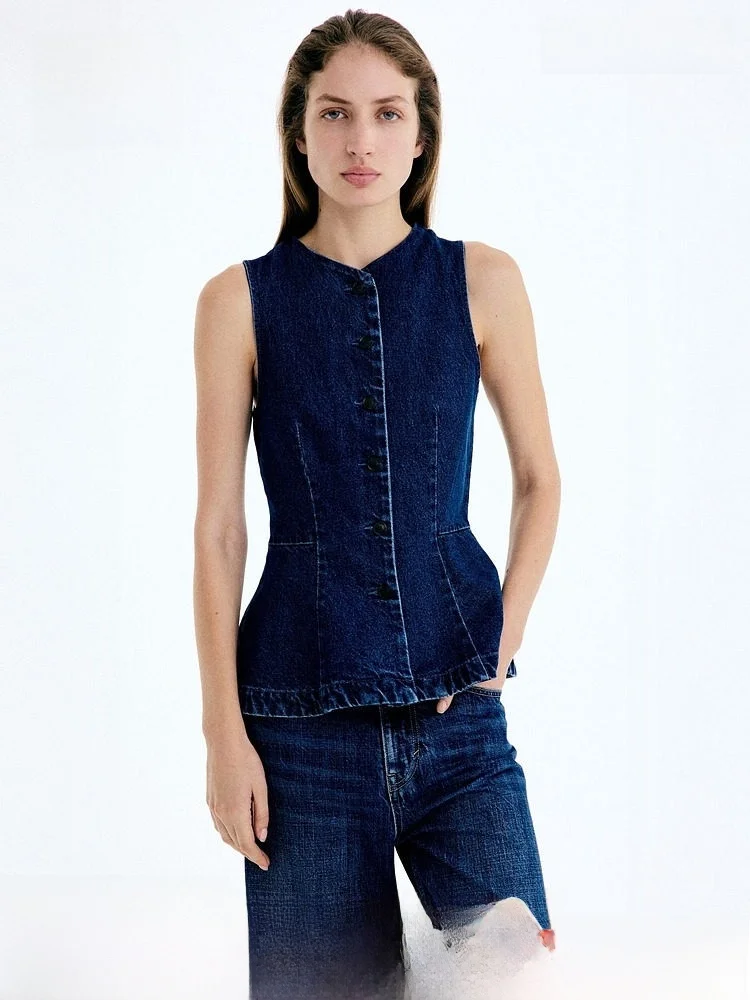 

Новый весенний женский хлопковый жилет, простая юбка с короткими рукавами, подол 39360, верхняя одежда H&M, чистый хлопок, стандартная длина, хлопок 00%