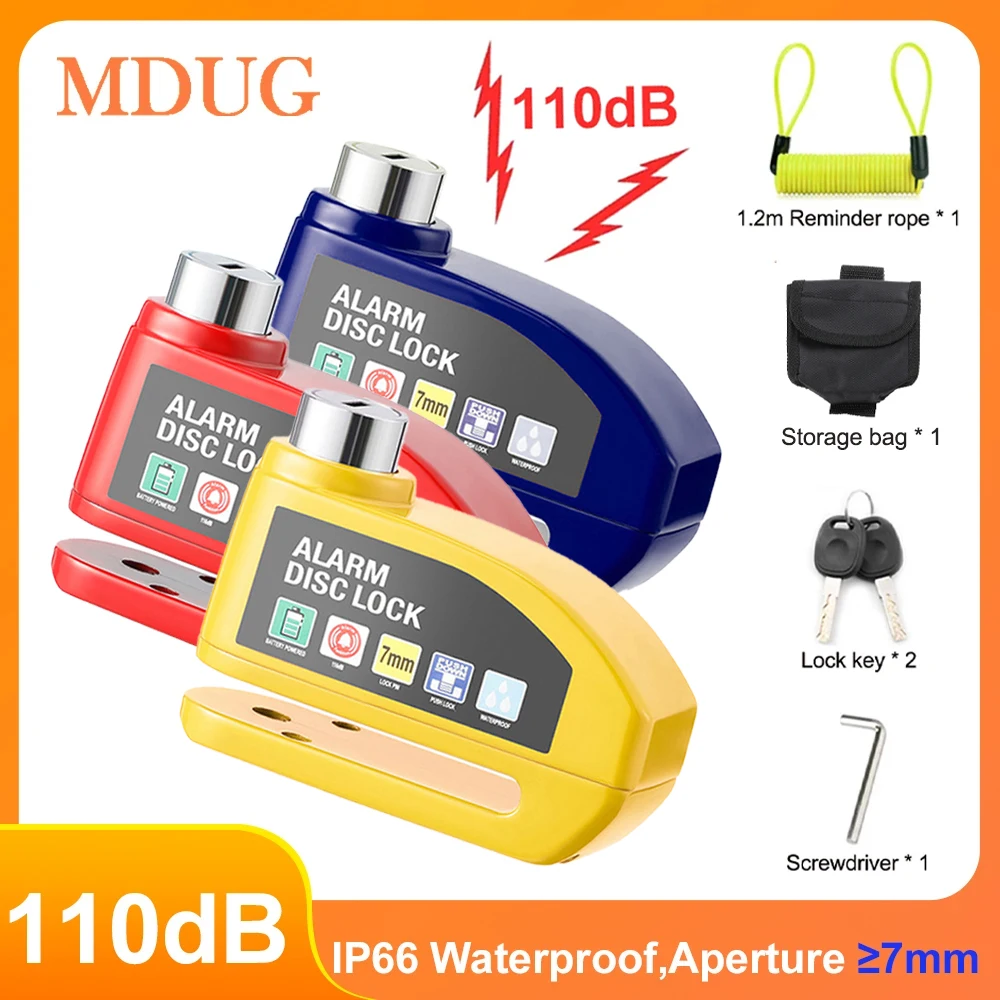 

Motorcycle Bicycle Lock 110dB Alarm Safety Protection Padlock Disc Aluminum Alloy Anti-Theft Scooter Motorcycle Disc brake lock
