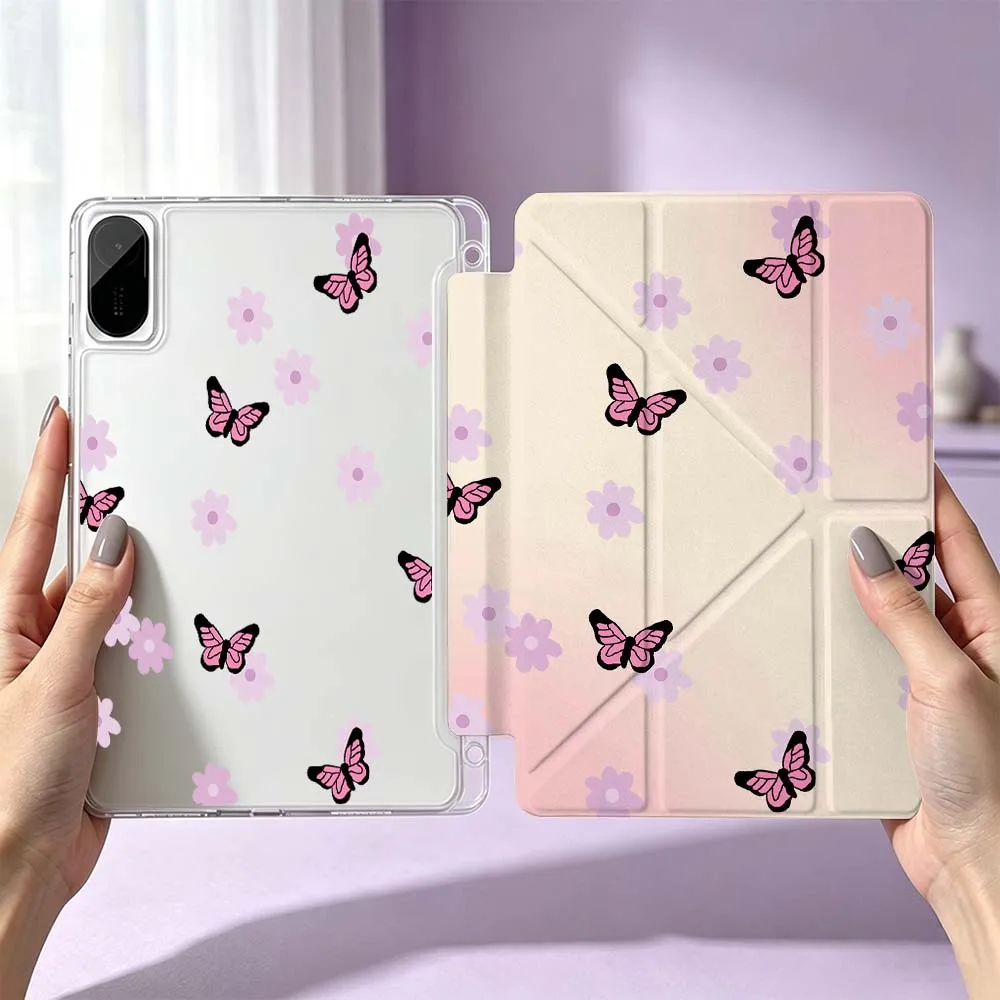Cartoon Pink Butterfly Flower For Xiaomi Redmi Poco Pad 8 7 6 5 C1 SE 9.7 11.2 12.1 11 inch 3Y Tablet Case Cool