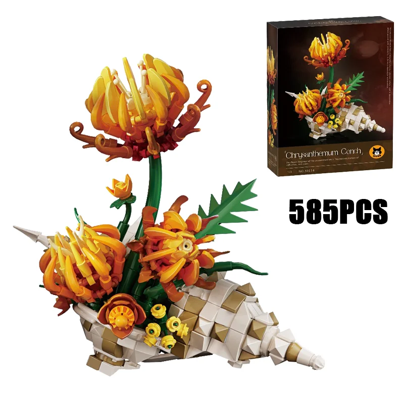 

Набор для сборки модели золотой хризантемы-ракушки из 585 деталей, креативный конструктор, настольное украшение, игрушка-подарок