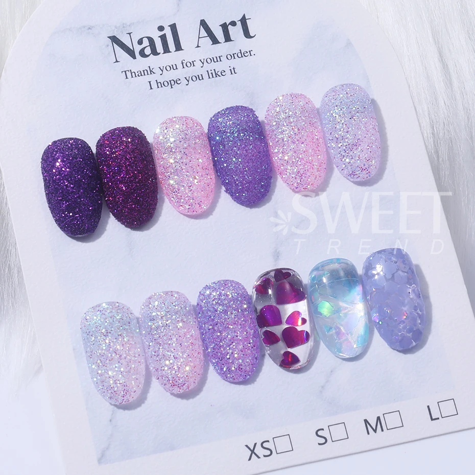 12 griglie serie viola glitter per unghie olografico zucchero scintillante polvere per unghie cuore misto scaglie esagonali decorazione manicure lucida