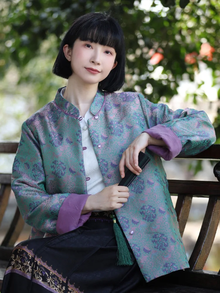 

Китайское пальто в стиле ретро с вышивкой, художественным дизайном пуговиц, утолщенное, из полиэфирного волокна, с длинными рукавами, средней длины