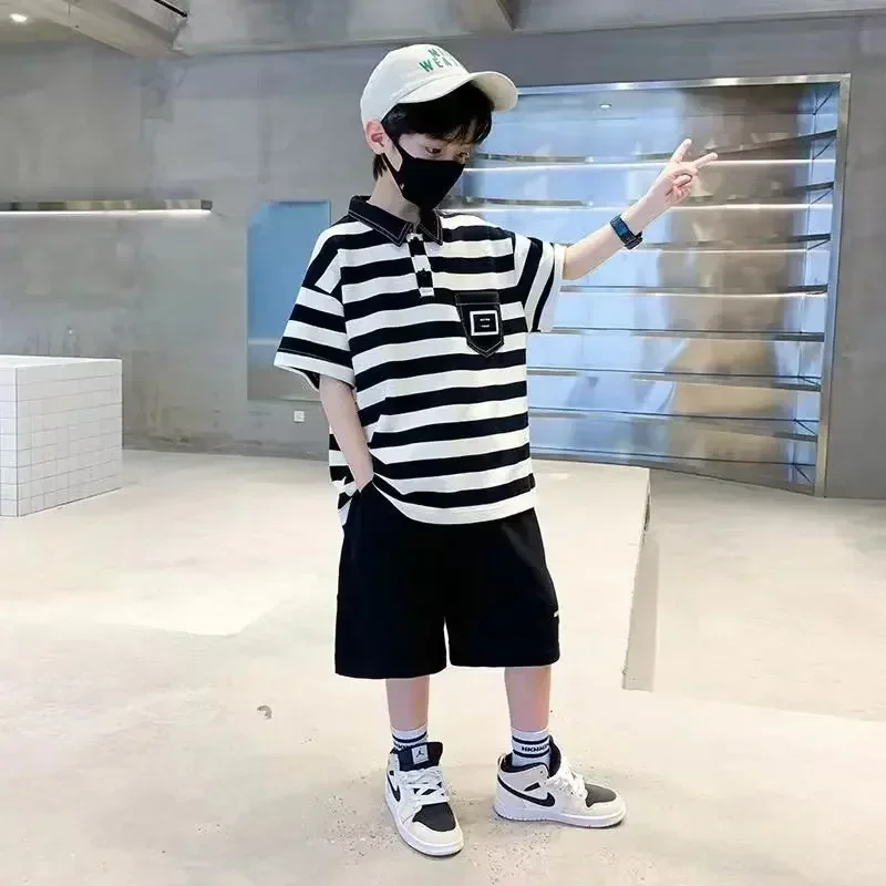 Children's Top and Bottom Clothes Boys' Sets Strip 5 6 7 8 9 10 11 12 13 14 15 Year Korean Children's 2024 Baby Summer Clothes