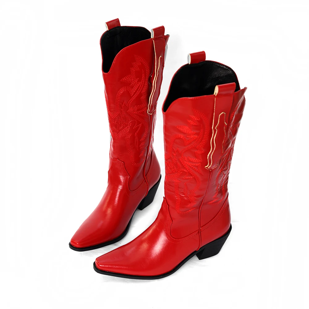 

Женские Ковбойские Сапоги выше колена с вышивкой размера плюс 45, сапоги на платформе и массивном каблуке, Женская обувь в западном стиле