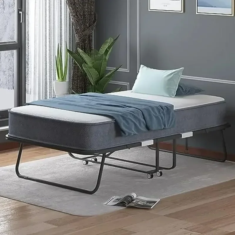 Cama plegable con colchón de espuma viscoelástica de 4 pulgadas, vestidor individual para invitados, ruedas bloqueables portátiles que ahorran espacio