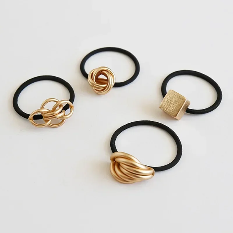 Metal Round Hair Ties Ponytail Rope Gold Color Hair Rope Elastic Hair Band for Women Fashion Jewelry Headwear Korean Accessories