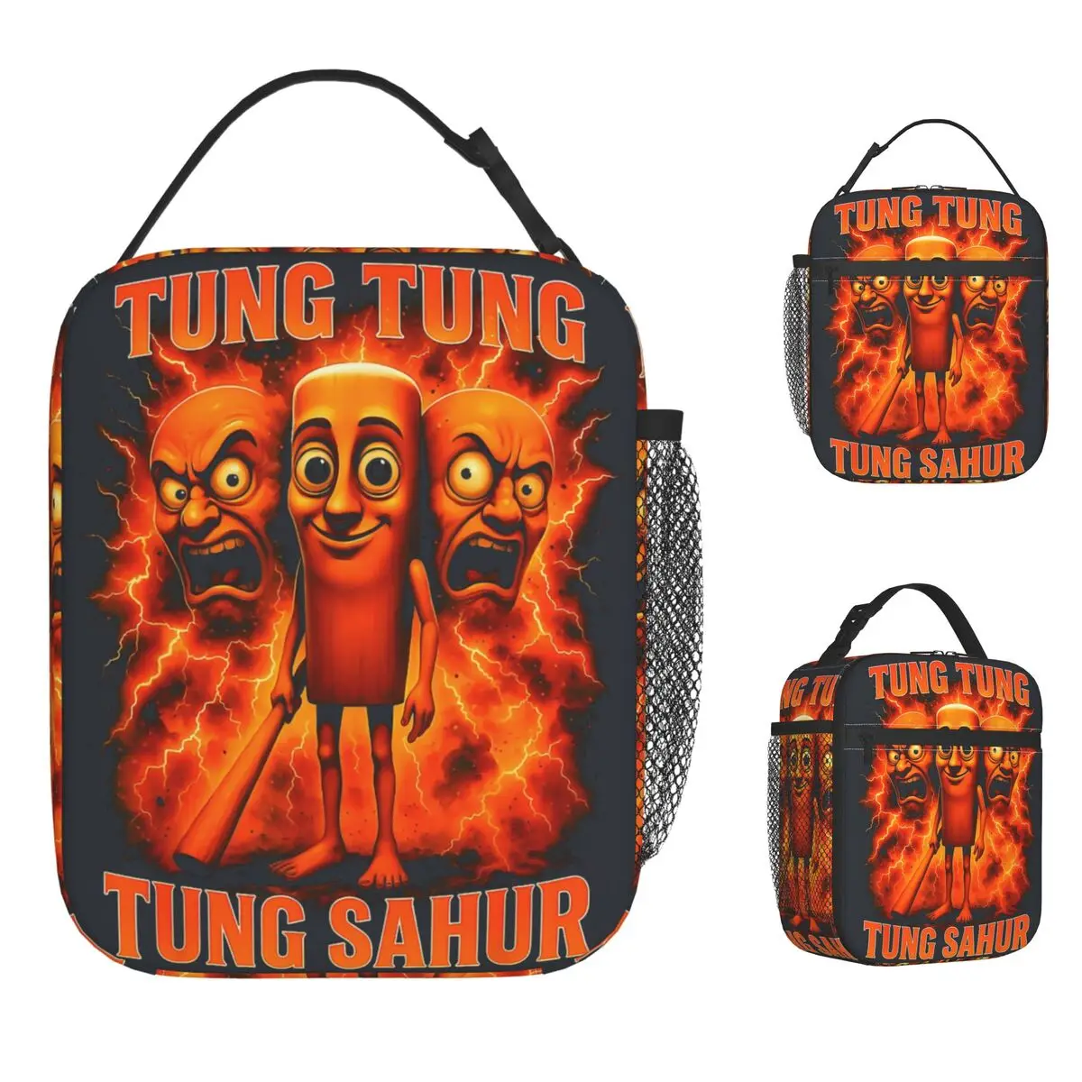 Tung Tung Tung Sahur Italian Brainrot Lunch Bag Vintage Lunch Box School Portable Insulated Thermal Tote Handbags Unisex Oxford