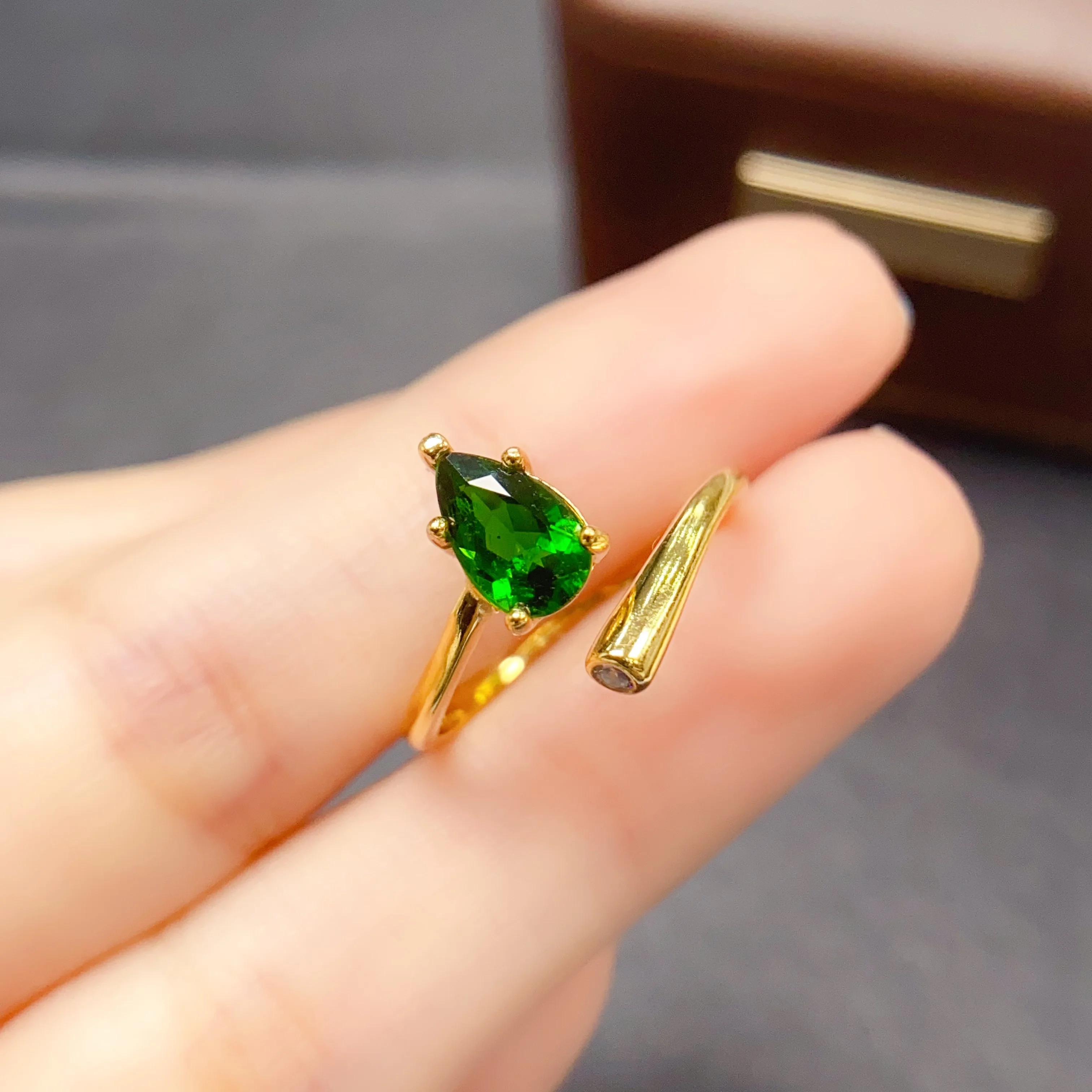 

6*8mm Natural Diopside Open Ring S925 Sterling Silver Certificate Design Fine Fashion Charm Weddings Jewelry for Women FS