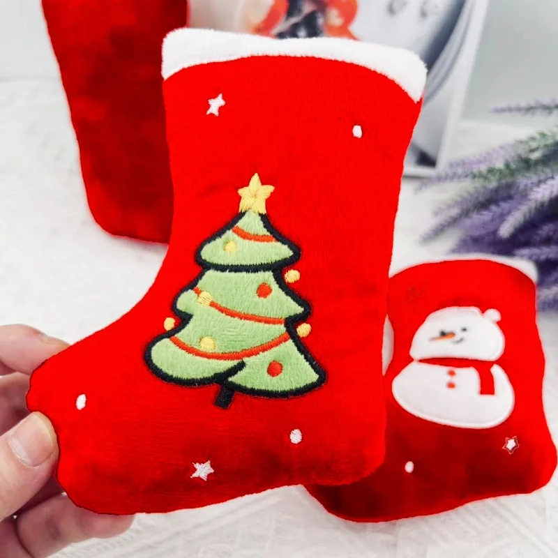 Plush Christmas Sock Toy Squeaky Sound Making No Bite Teeth Grinding Boredom Relief Gift For Pets Puppy Holiday Stuffed Chew