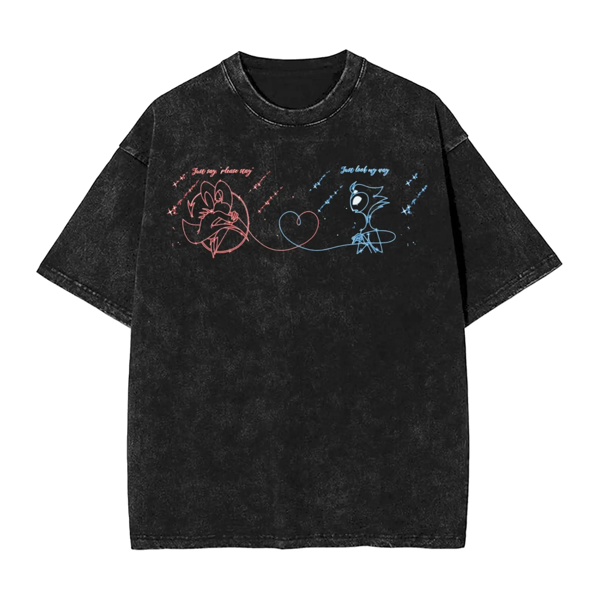 

Washed T Shirts Blitzo and Stolas Just look My Way Hazbined Hoteled Hip Hop Vintage T-Shirts 100% Cotton Tee Shirt Men Women