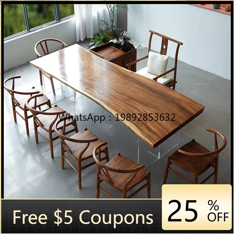 

YFY Walnut Tea Table Solid Wood Large Board Table Natural Wood Office Floating Tea Table and Chair Set