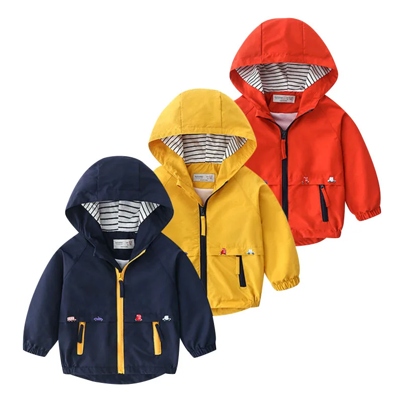 

Boys Spring Autumn Coats Kids Jackets Toddler Hooded Windbreaker With Pocket Children Zipper Outerwear Baby Clothes 2-7 Years