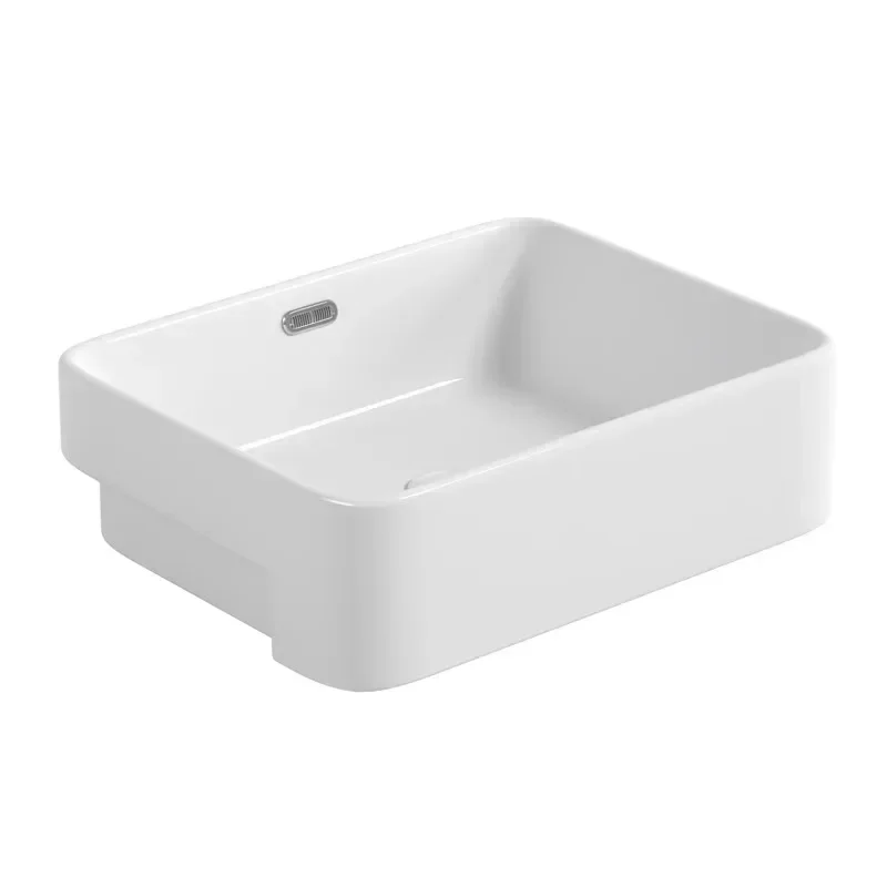 Semi-recessed, countertop basin, square ceramic countertop basin, wash basin
