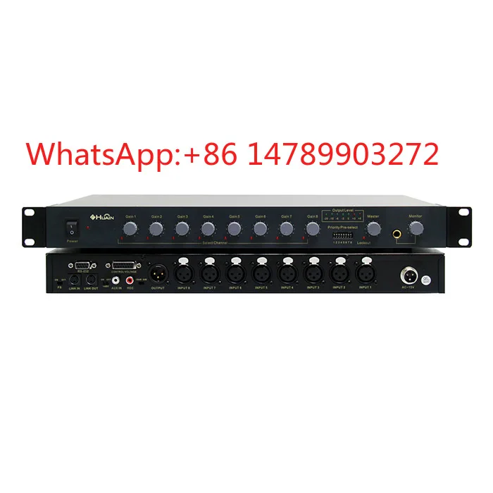 HY-808A1 8CH Intelligent DSP Audio Mixer 48V Phantom Power XLR Interface for Conference System