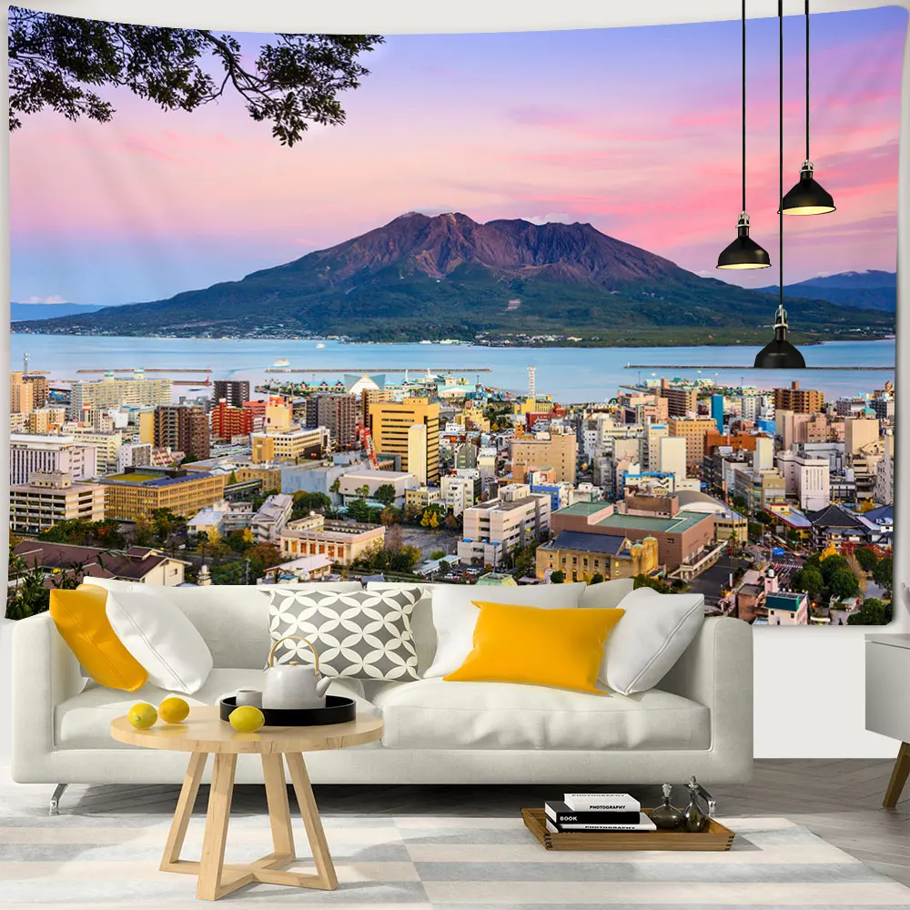 Beautiful Natural Landscape Home Decor Printed Wall Tapestry Sea View Wall Hanging City Castle Rock Tapestry Living Room Bedroom