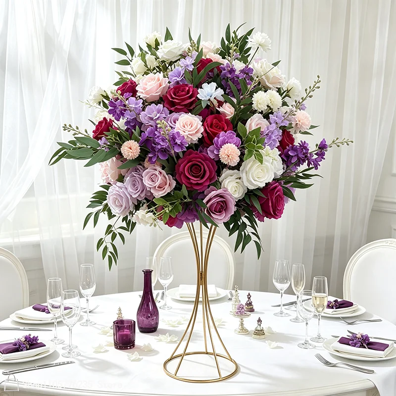 Künstliches Pampasgras, weiße Rosen, Tischdekoration, Blumenball-Arrangement, luxuriöse Hochzeitsempfangsdekoration, Blumendekoration für Events und Partys – Detail 7