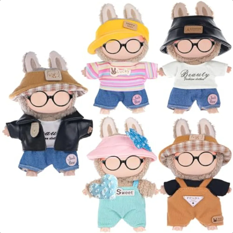 

4 Sets Doll Clothes for 17 cm Plush DollStylish Wardrobe Collectionfor Mix Match Fashion Clothes Only No Glasses