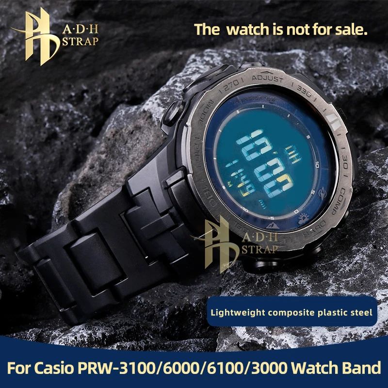 Correa de reloj de acero y plástico compuesto para Casio Protrek, pulsera de plástico, ligera, PRW-3000, 3100, 6000, 6100Y