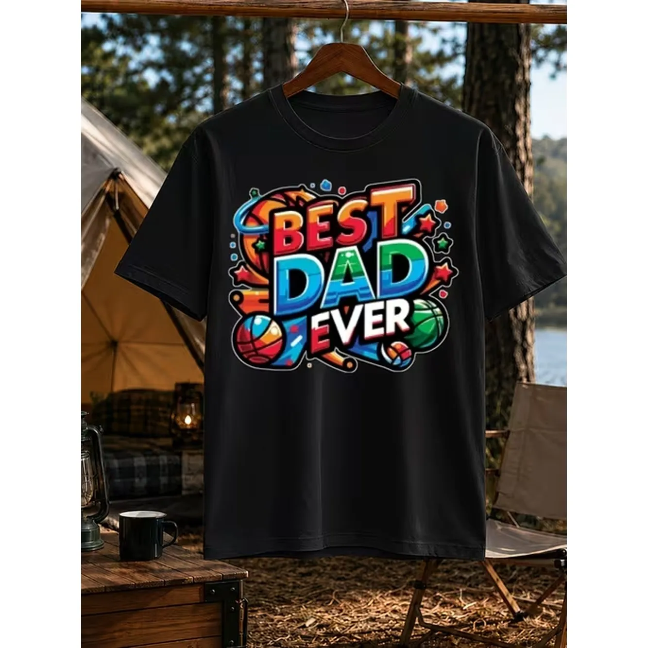 Product Image Men's Vintage Basketball T-shirt - Dad Ever Letters Printed and  Design Short Sleeve T-shirt , Slim Fit Fit Crew Neck Casual Outfit , Suitable for Fitness Gift , Machine Washable