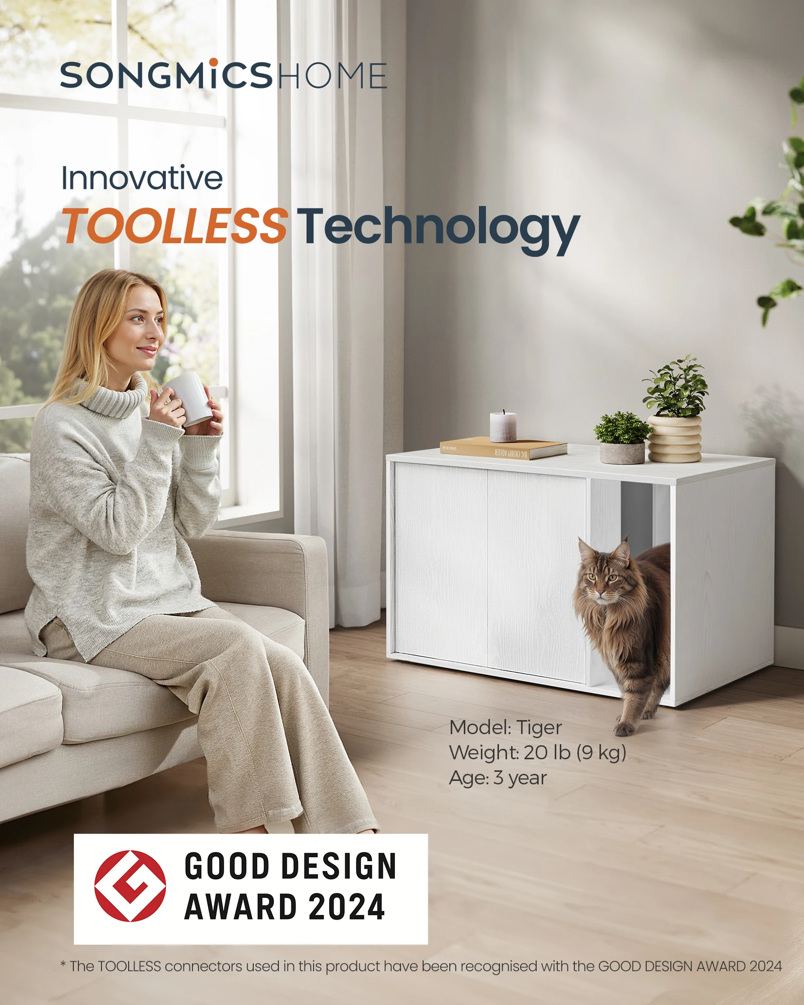 

Комод-лоток для кошек SONGMICS HOME, сверхбыстрая сборка без инструментов, мебель для туалета для крупных кошек, приставной столик, ПУ