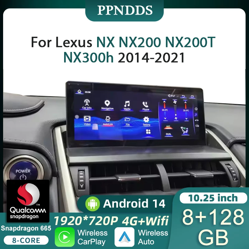 PPNDDS Android 14 CarPlay For Lexus NX NX200 NX200T NX300h 2014-2021 Car Auto Stereo  Multimedia Navigation WiFi Netflix