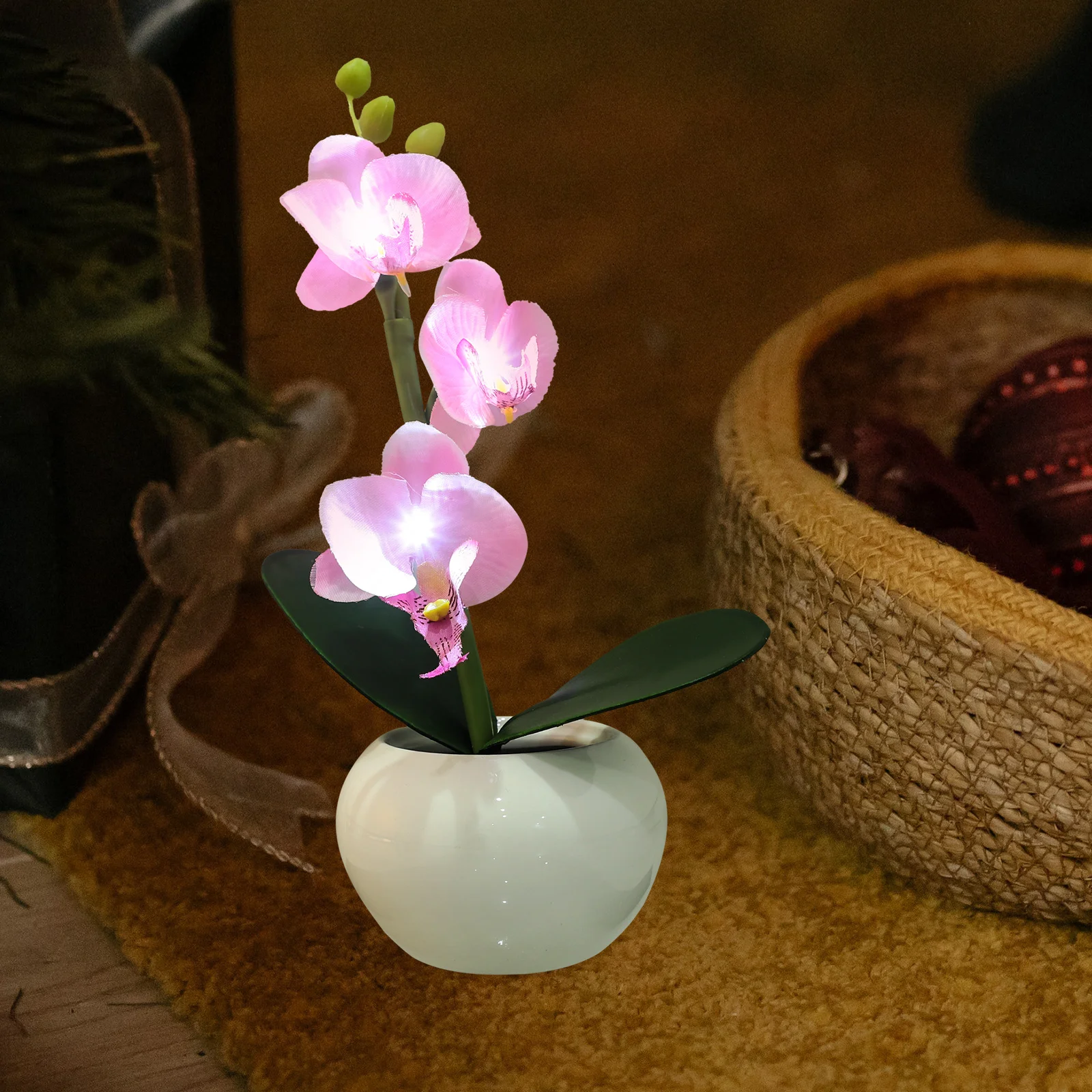 

1Pcs LED Flower Pot Light Pink Phalaenopsis Shape Indoor Balcony Bedroom Garden Flowerpot Lamp Energy Saving Romantic Decor