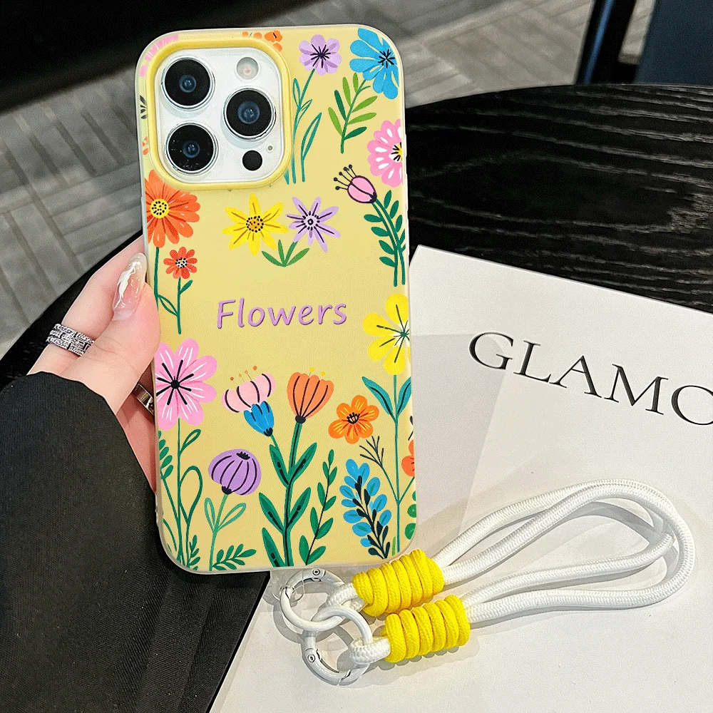 Matte Multicolor Flower Phone Case For Redmi Note 14 13 12 10 11 Pro Plus 5G 4G 14C 15C 13C Bumper Soft Jelly With Lanyard Cover - view 2