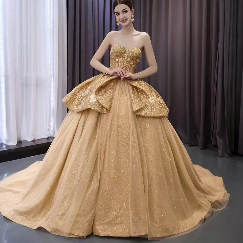 Elegant Sweetheart Luxury Evening Dress Lace-Up Back And Pearls Embroidery Customizable