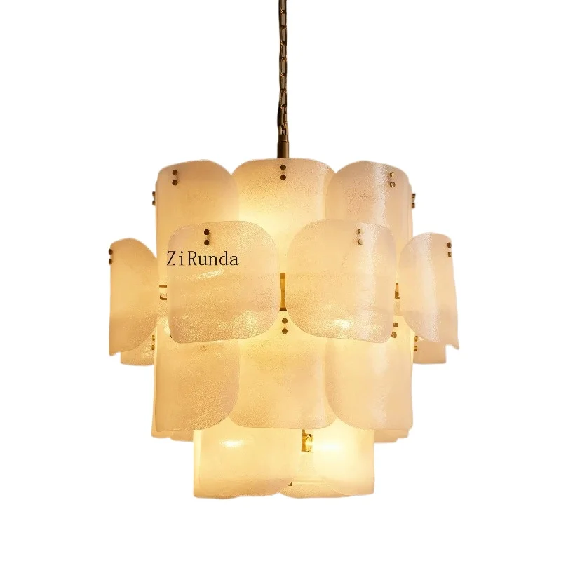 High quality luxury curved panel glass white chandelier adjustable height villa any room chandelier