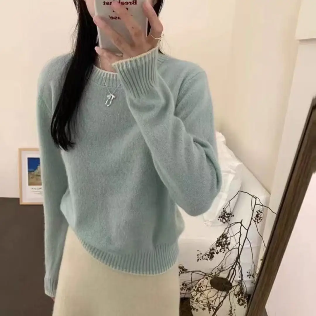 WinvyNee الملابس النسائية 100% رداء علوي من الصوف س الرقبة طويلة الأكمام الصلبة البلوفرات لينة تريكو القمم لاعبا الخريف الشتاء A1283007