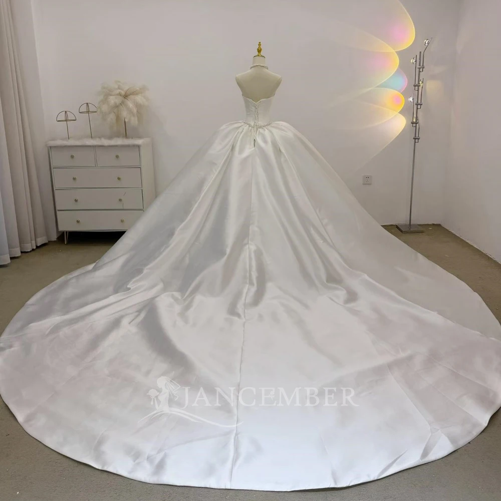 Modern Minimalist Wedding Dress Customized Satin Strapless Ball Gown Elegant Strapless Bridal Gown Plus Size Vestido De Novia