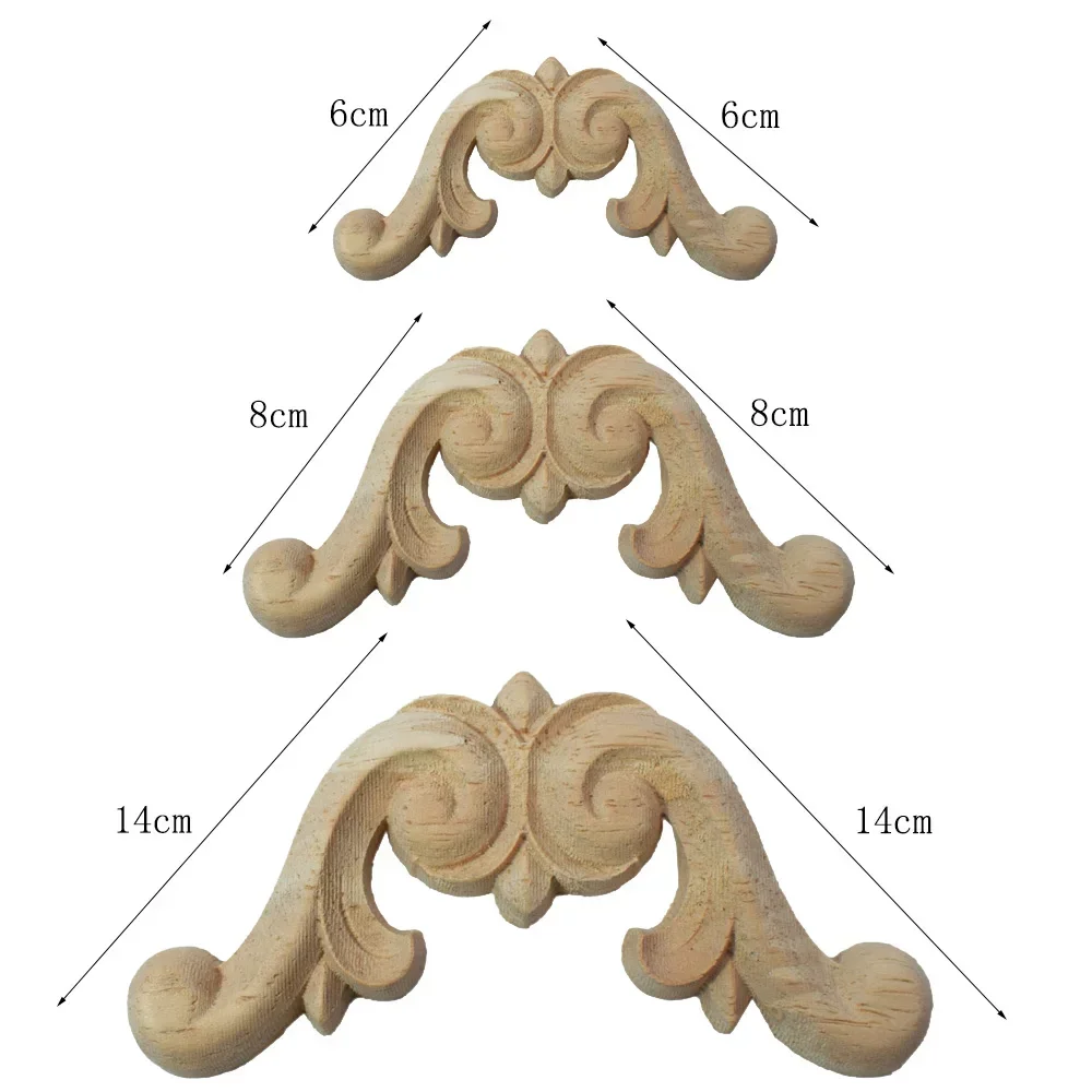 10PCS 6/8/14cm Unpainted European Exquisite Long Floral Leaves Wood Furniture Window Corner Wood Applique Onlay Wood Figurines