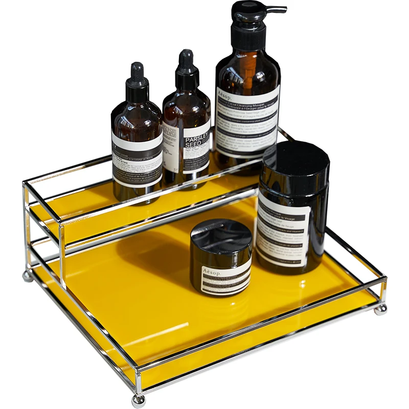 

Modern Simple Light Luxury Cosmetics Shelf Skin Care Products Double Layer Storage Rack Desktop Dresser Metal Silver