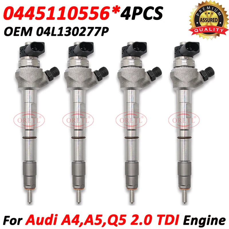 

4pcs 0445110556 Common Rail Injector 0 445 110 556 Diesel Fuel Spray Nozzle 04L130277P Fits for Audi A4 A5 Q5 2.0 TDI Engine