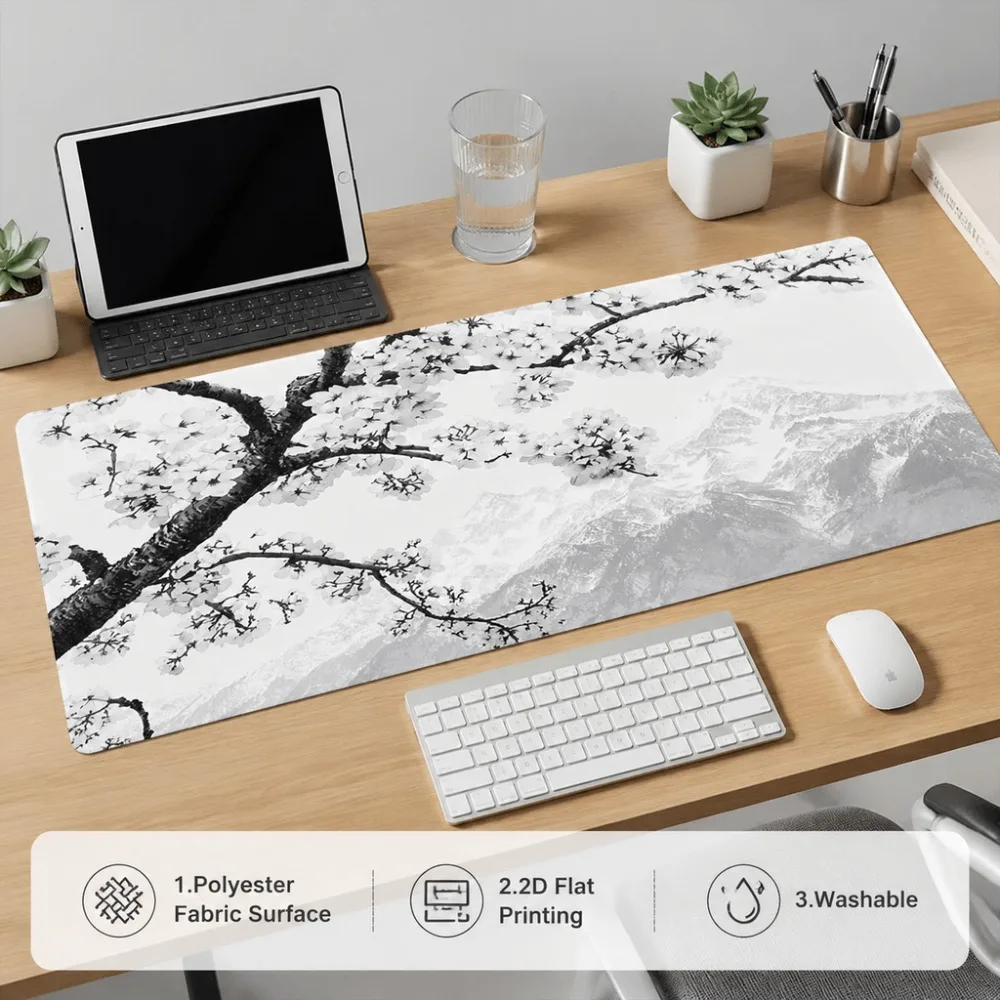 Original printed minimalist cherry blossom mountain landscape design is suitable for users of office desks, laptop keyboards
