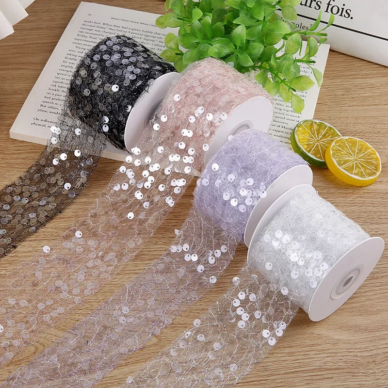 5Yards Tulle Ribbon with Shiny Sequin for Clothing Sewing DIY Hair Bows Hat Decor Craft Accessories Chiffon Mesh Ribbon Lace