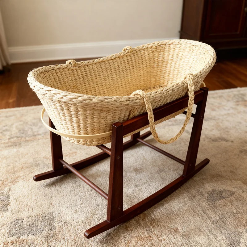 

Плетеная корзина-люлька для новорожденных из кукурузной шелухи ручной работы, плетеная корзина Моисея, детская кроватка