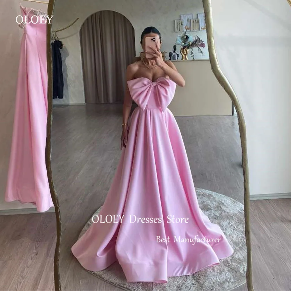 

OLOEY 2024 Pink Evening Dresses Dubai Arabic Women Satin Sweetheart Bow Front Long prom Gowns Formal Party Dress Vestidos