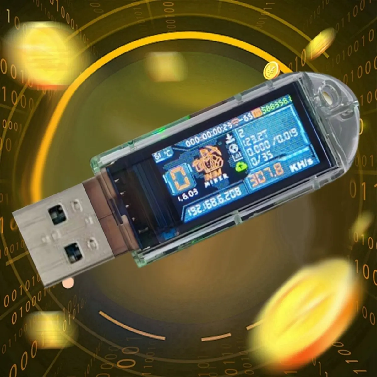 A99X  USB 308KH/S Solo Lottery Miner BTC Miner Color Display Bitcoin Mini Miner Asic Mining for Home