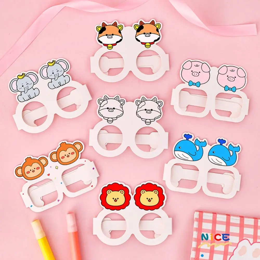 Lion DIY Color Filling Paper Glasses Elephant Whale Cartoon Animals Painting Glasses Educational Monkey