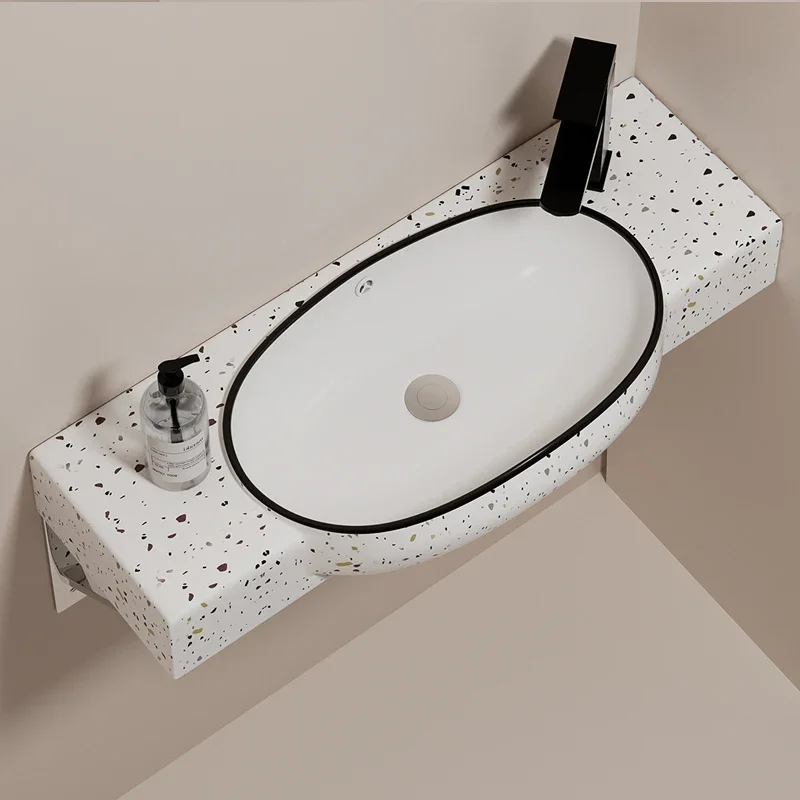 Small apartment wall-mounted ceramic wash basin, narrow side wall corner wash basin, bathroom balcony hanging basin